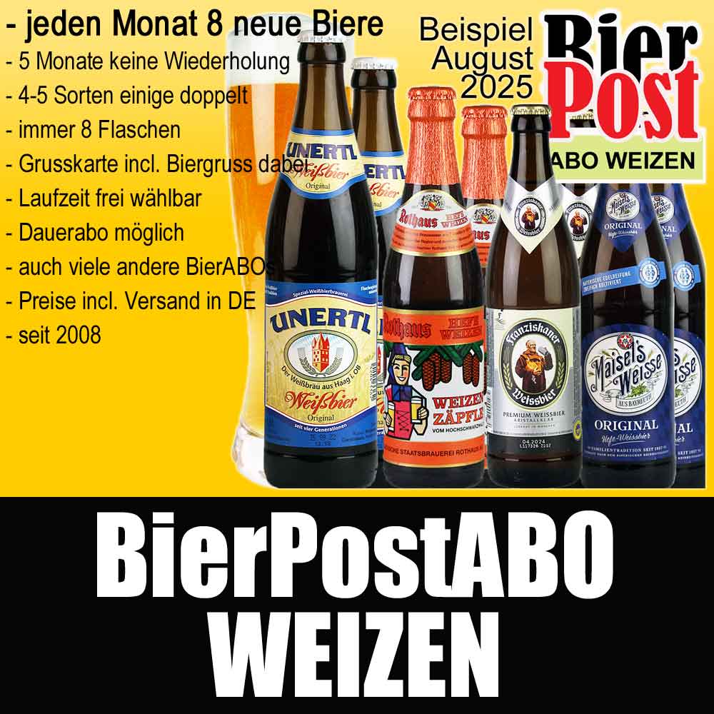 Bild von BierPostABO - WEIZENBIER - incl. Versand in DE, incl. BierPostCARD ohne Glas. 