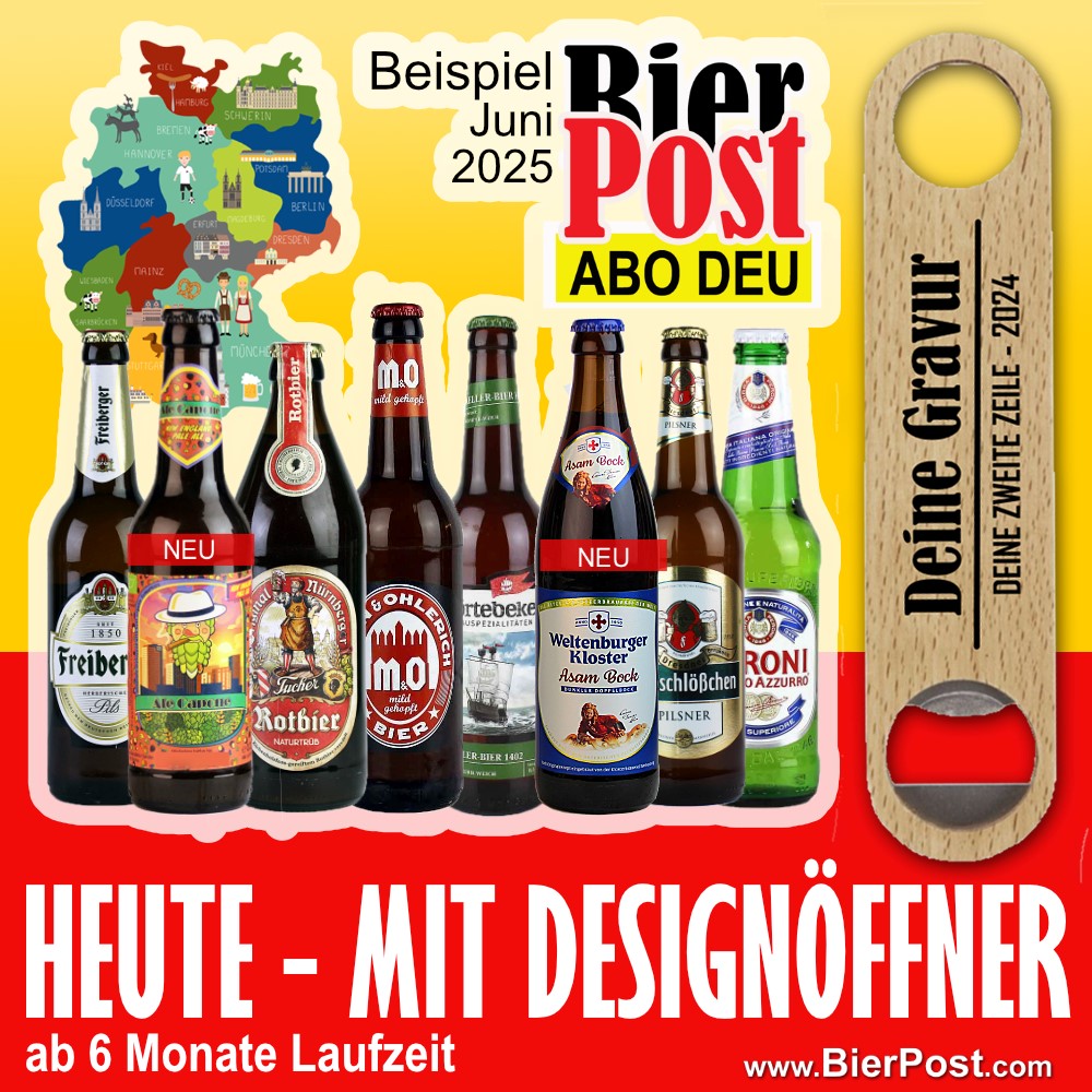 Bild von BierPostABO "DEUTSCH+1" -  incl. Versand in DE, incl BierPostCARD ( HEUTE mit Gratis Design Öffner ab 6 Monaze Laufzeit, einfch die beiden Zeilen ausfüllen )