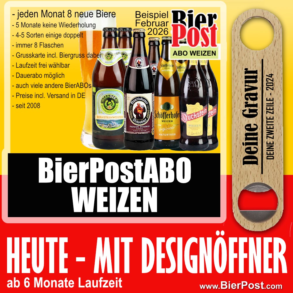 Bild von BierPostABO - WEIZENBIER - incl. Versand in DE, incl. BierPostCARD ohne Glas. ( HEUTE mit Gratis Design Öffner ab 6 Monate Laufzeit, einfch die beiden Zeilen ausfüllen )