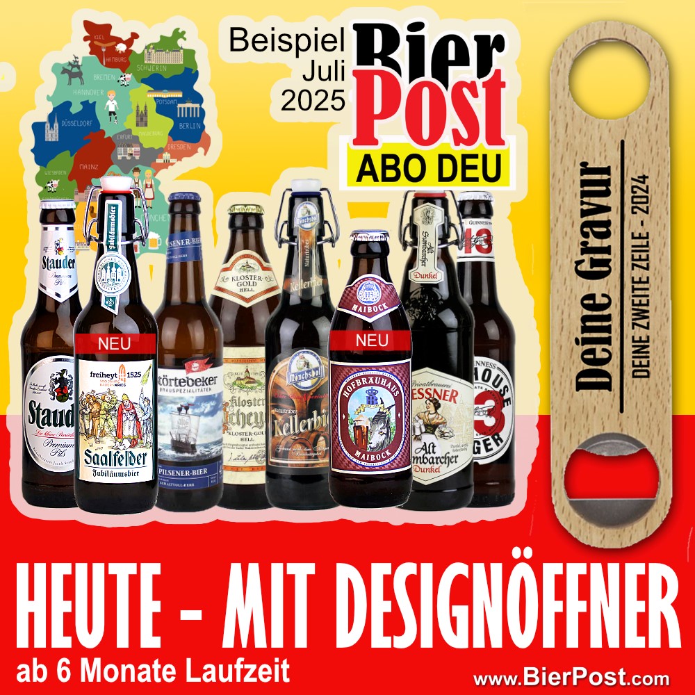 Bild von BierPostABO "DEUTSCH+1" -  incl. Versand in DE, incl BierPostCARD (HEUTE MIT DESIGNÖFFNER und deiner personalisierten Gravur GRATIS dazu )