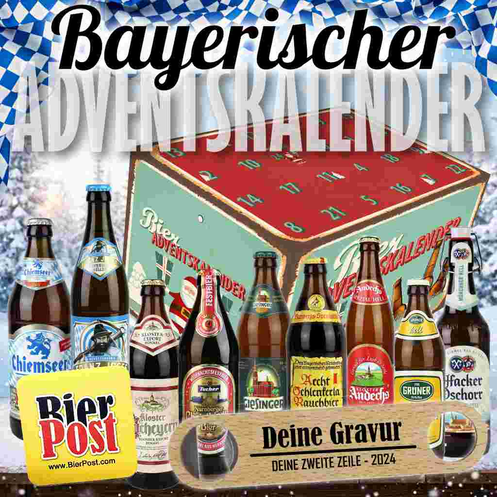 Bild von Bieradventskalender - 24 BAYERISCHE BIERE - BIERADVENTSBOX je 0,5l  ( VORBESTELL-Aktion incl. Design Öffner und deiner personalisierten Gravur GRATIS ) 